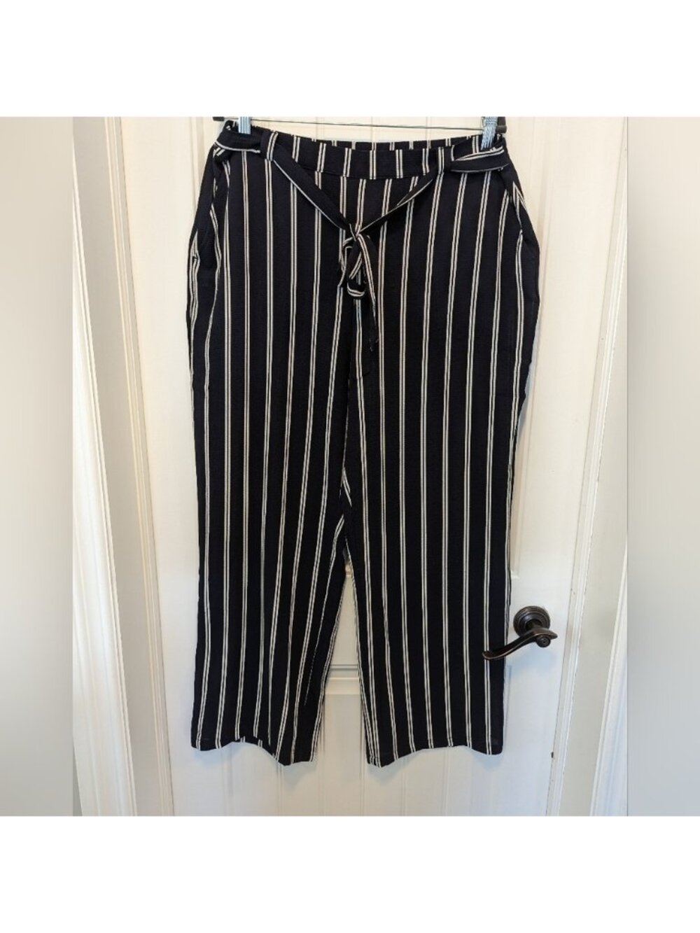 Laura Kent Sheer Navy striped wide leg pants, beach coverage,   Sz16